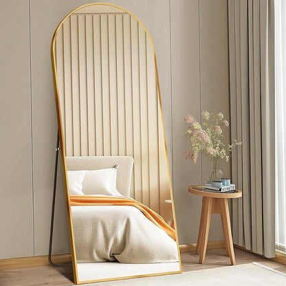 Sweetcrispy 64"x21" Arched Full Length Mirror, Full Body Mirror with Aluminum Alloy Thin Frame, Leaning or Standing, Suitable for Bedroom, Livingroom, Cloakroom, Gold