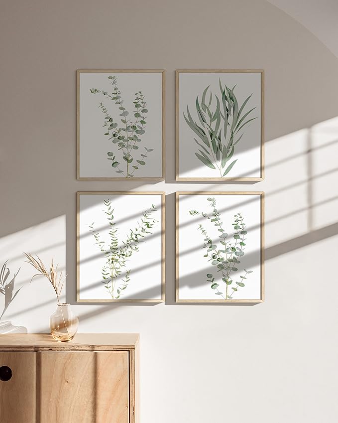 HAUS AND HUES Botanical Plant Wall Art Prints - Set of 4 Plant Wall Decor Prints Floral Kitchen Flower Leaves Wall Art Boho Leaf Eucalyptus (11x14, UNFRAMED)