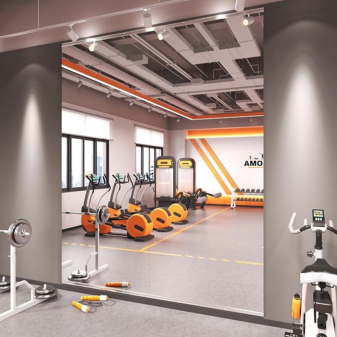 Amorho 95''x40''(Each) Gym Mirror 2PCS, Tempered Glass, Frameless Full Body Mirror for Home, Yoga Studios, Dance Rooms, Garage Gyms.