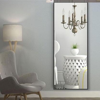 NeuType Full Length Mirror, 64"x21" Body Mirror with Stand Floor Standing Wall-Mounted Hanging or Leaning Against Wall Aluminum Alloy Thin Frame (Black)