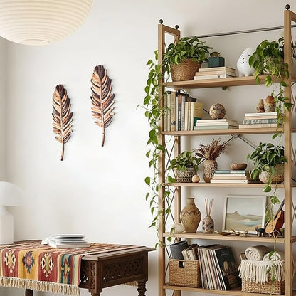 Yerliker 2 Pcs Wooden Driftwood Leaf Wall Art Decor Hanging Sculpture Farmhouse Botanical Hanging Living Room Bedroom Bathroom Kitchen Office Boho Home Decorations 16-5.5''(Vintage Brown)
