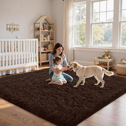 5x8 Area Rug for Living Room:Ultra Soft Fluffy Shag Brown Rugs,Large Fuzzy Plush Indoor Non Slip Carpet Washable Rug for Bedroom Kids Nursery Office Dorm Modern Decor(Brown 5'x8')