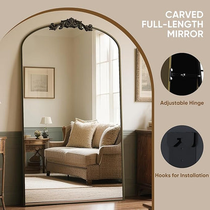 Antok Arched Full Length Mirror, 72"x44" Floor Mirror with Carved, Full Body Mirrors for HomeDecor, Standing/Halling Large Wall Mirror for Bedroom, Living Room, Cloakroom, Bronze, Vintage Style