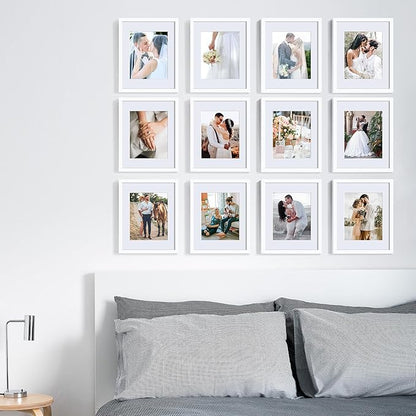upsimples 11x14 Picture Frame Set of 10, Display Pictures 8x10 with Mat or 11x14 Without, Multi Photo Frames Collage for Wall Display, White