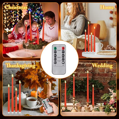 Rossesay 28 Pcs Flameless Taper Candles with Timer Remote 4 Sizes of 8.5", 9.6", 10.83", 12.8" LED Flickering Taper Candles Battery Operated for Valentine's Day Church Wedding Home Decor(Orange)