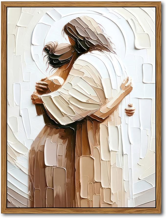 AKWISH Floating Frame Jesus Embracing Woman Canvas Wall Art, Safe in His Arms Pictures Canvas Print Posters Wall Decor, Christian Wall Art Home Decor for Living & Prayer Room 24x36 inch