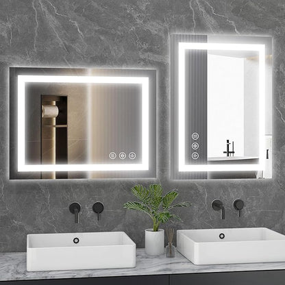 Sweetcrispy 24"x32" Smart Anti-Fog LED Bathroom Mirror with Lights and Front Light & Backlit, 3 Color Temperatures, Dimmable, Memory Function, Rectangle Modern Vanity Mirror