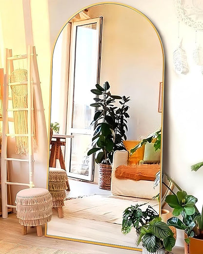 KOMCOTE Arched Floor Mirror - Full Length 76"x34", Oversized Wall Mirror for Bedroom & Living Room, Large Gold Standing Mirror, Durable Framed Floor-Length Mirror