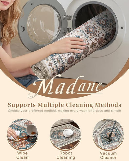 Madane Washable Runner Rug - 2x6 Rug Runners for Hallways 6 Feet Non Slip Vintage Kitchen Runner Rug Ultra-Thin Bathroom Runner Rugs Carpet Laundry Room Bedroom (2x6ft, Navy Blue)