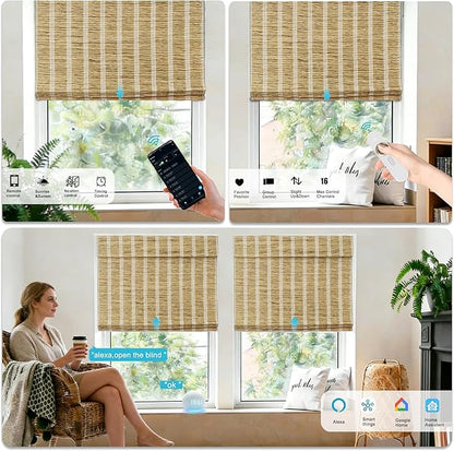 Motorized Bamboo Roman Shades, Motorized Blinds with Remote Compatible with Homekit, Alexa GoogleHome, Smart Wood Woven Shades for Indoor Windows, Customize, Golden Verge
