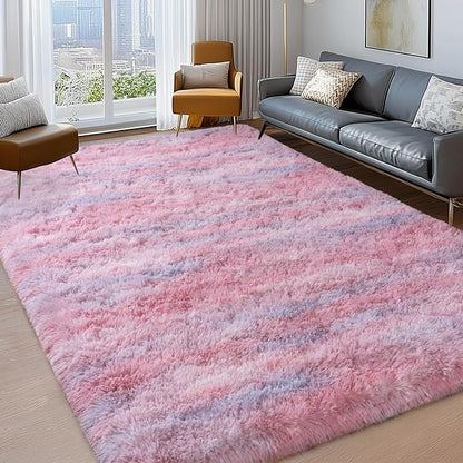 Shag Rugs for Bedroom, 4x6 Abstract Pink Soft Fuzzy Rugs for Living Room, Fluffy Shaggy Plush Carpet Girls Kids Room Dorm Upgrade Non-Slip
