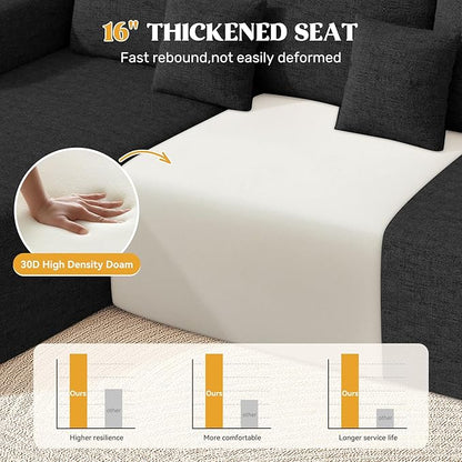 112" Modern Curved Cloud Couch, Chenille Boneless Couches for Living Room with Deep Seat, Memory Foam Compressed Modular Sectional Sofa, No Assembly Required,Black 1 PCS