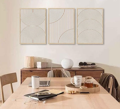 3Pcs Beige Neutral Wall Art Boho Minimalist Line Canvas Paintings Abstract Beige and White Line Wall Decor Mid Century Geometric Posters Prints for Living Room Bedroom Office Art Pictures Unframed