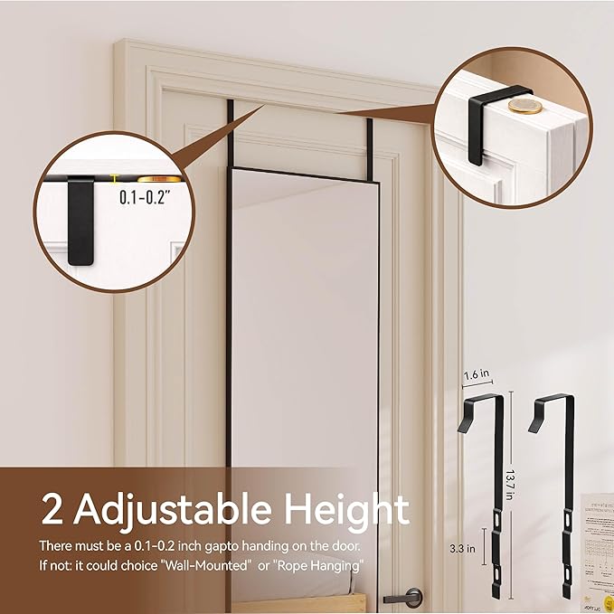 NARCISSUS 47x14 Mirror Door Hanging Full Length,Over Door or Wall Mounted Aluminum Alloy Frame Tempered Glass Rectangle Full Body Mirrors for Bedroom Dressing Living Room Bathroom 47 inch Black