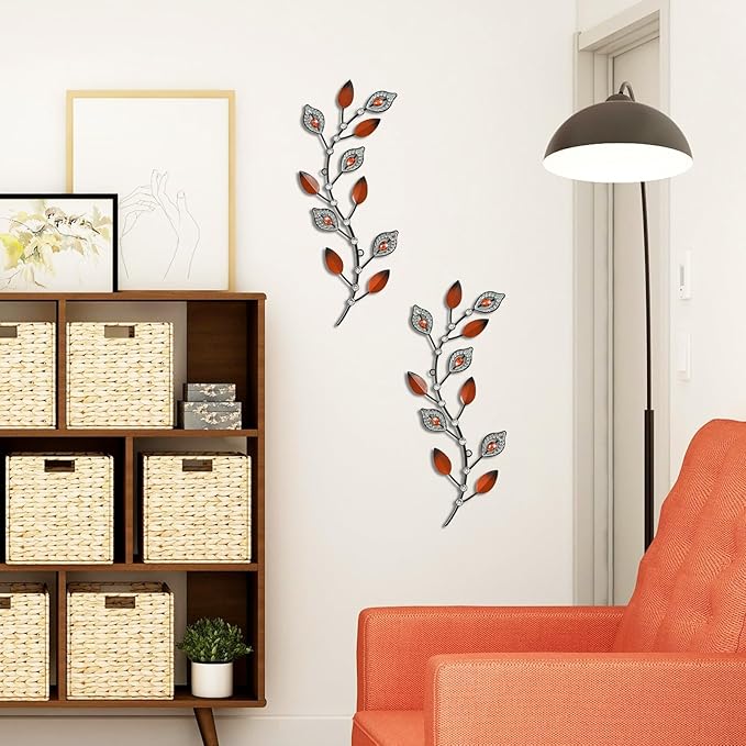Cityelf 3 Set Crystal Leaf Wall Art Sculpture Iron Tree Leaves Branch Hanging Wall Décor Jeweled Bling Home Deor Acrylic Diamond Accent …