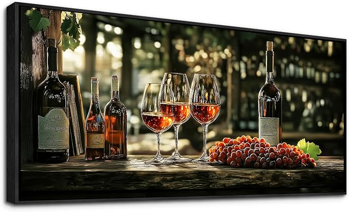 hyidecorart Large Framed Wall Art, Italian Wine Country Landscape Art Prints, Vineyard Picture Kitchen Wall Decor, Sunlit Rustic Grape Fields Paintings for Office Dining Room Hallway Basement 32x72 In