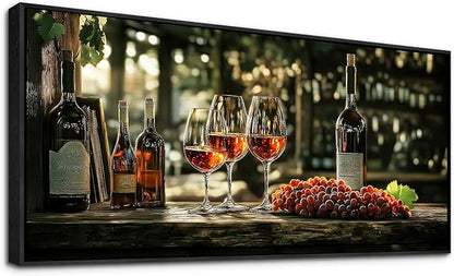 hyidecorart Large Framed Wall Art, Italian Wine Country Landscape Art Prints, Vineyard Picture Kitchen Wall Decor, Sunlit Rustic Grape Fields Paintings for Office Dining Room Hallway Basement 32x72 In