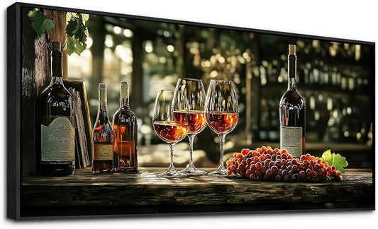 hyidecorart Large Framed Wall Art, Italian Wine Country Landscape Art Prints, Vineyard Picture Kitchen Wall Decor, Sunlit Rustic Grape Fields Paintings for Office Dining Room Hallway Basement 32x72 In