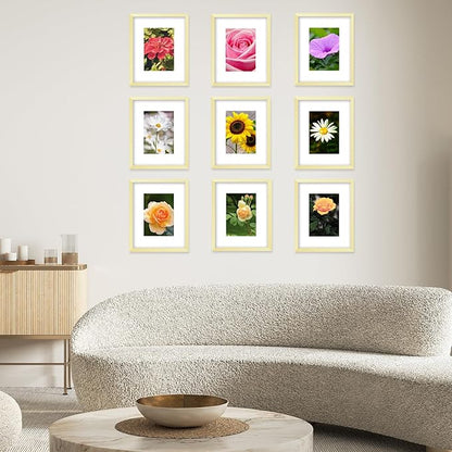JCJMY 10 Packs 8x10 Picture Frame, Display 5x7 with Mat or 8x10 Without Mat, Gallery Wall Frame Set, 8 by 10 Frames Bulk Set of 10 Collage Wall Decor Photo Frames Set for Wall and Tabletop, Gold