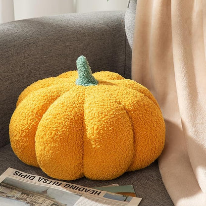 Kajaia 1 Pcs Simulated Pumpkin Plush Pillow 11 x 9.5 Inch 3D Cushion Fall Decorations Stuffed Throw Pillows Toy for Fall Halloween Thanksgiving Bedroom Sofa Couch Supplies (Yellow)