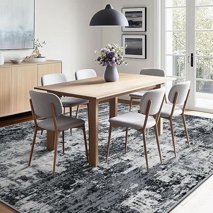 RELEANY Washable Area Rugs7'x9' Non-Slip Modern Abstract Soft for Living Room Entryway Bedroom Nursery, Print Pattern, Black Navy Blue Gray
