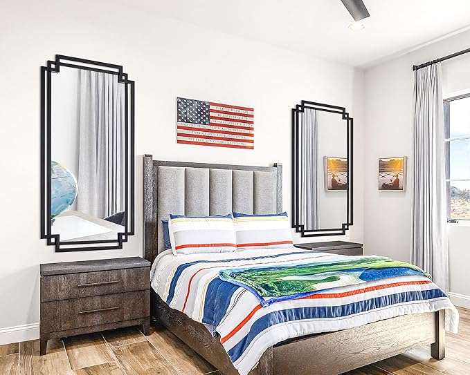 30" x 59" Large Wall Mirror for Decor, Black Decorative Mirror with Irregular and Rectangular Metal Frame, Black Large Bathroom Mirror Above Sink, Hang Vertically or Horizontally