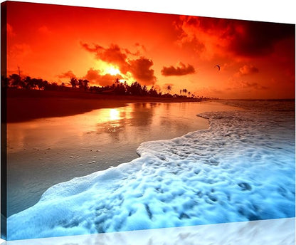 TutuBeer 1 Panel Beach Pictures Wall Decor Beach at Sunset Ocean Pictures Print on Canvas Ocean Picture Wall Decor Ocean Art for Home Decoration Stretched and Framed 24" x 36" x 1 Piece