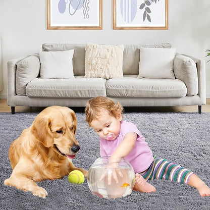 Puremy 6x9 Super Soft Grey Rugs for Living Room, Fluffy Shaggy Area Rug for Bedroom, Anti-Skid High Pile Indoor Carpet for Nursery, Kids Room, Bedside, Home Decoration