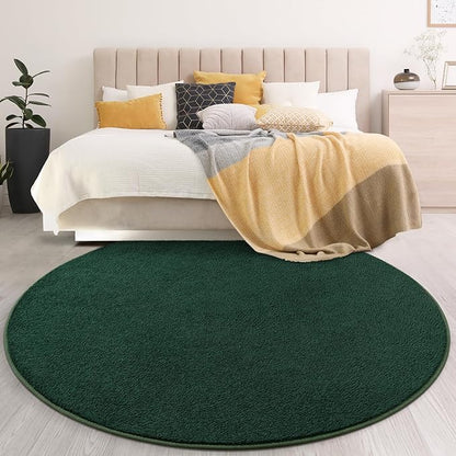 Gifeas Ultra Soft Round Area Rugs for Living Room Bedroom, 5x5 Feet Deep Green Thickened Memory Foam Modern Indoor Circle Carpets, Non-Slip Comfy Circular Rug for Boys Girls Nursery Room Home Decor