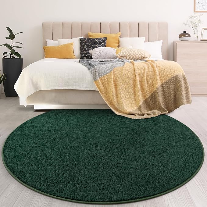 Gifeas Ultra Soft Round Area Rugs for Living Room Bedroom, 6x6 Feet Deep Green Thickened Memory Foam Modern Indoor Circle Carpets, Non-Slip Comfy Circular Rug for Boys Girls Nursery Room Home Decor
