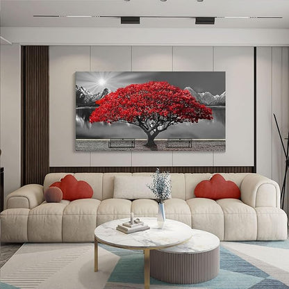 Mofutinpo Black and White Red Tree Wall Art Canvas Print Picture Large Red Tree Landscape Modern Artwork for Living Room Bedroom Office Home Wall Decor With Frame 29X58inch