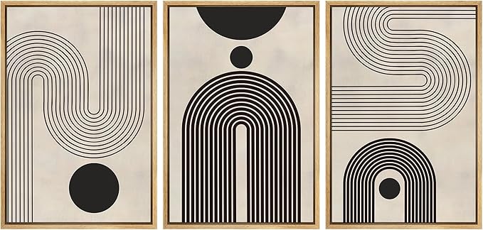 SIGNLEADER Framed Canvas Print Wall Art Set Duotone Geometric Black & White Polygons Abstract Modern Art Geometric Zen Mid-Century for Living Room, Bedroom, Office - 24"x36"x3 NATURAL