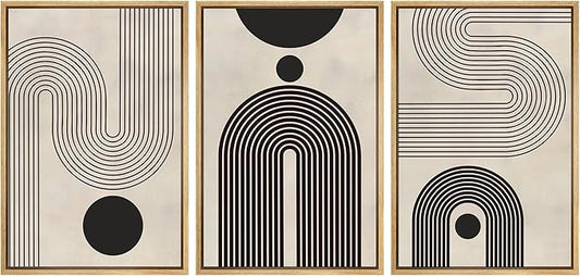 SIGNLEADER Framed Canvas Print Wall Art Set Duotone Geometric Black & White Polygons Abstract Modern Art Geometric Zen Mid-Century for Living Room, Bedroom, Office - 24"x36"x3 NATURAL