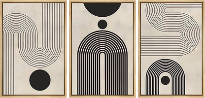 SIGNLEADER Framed Canvas Print Wall Art Set Duotone Geometric Black & White Polygons Abstract Modern Art Geometric Zen Mid-Century for Living Room, Bedroom, Office - 16"x24"x3 NATURAL