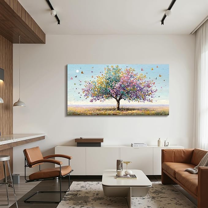SERIMINO Large Wall Art, Tree of Life Wall Art, Modern Art Wall Decor, Landscape Tree Painting Canvas Prints, Colorful Pictures for Living Room Bedroom Hallway Office House Decorations 24"x48"