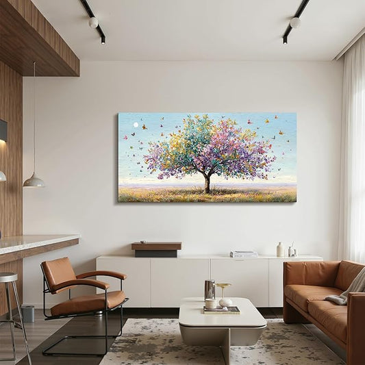 SERIMINO Large Wall Art, Tree of Life Wall Art, Modern Art Wall Decor, Landscape Tree Painting Canvas Prints, Colorful Pictures for Living Room Bedroom Hallway Office House Decorations 24"x48"