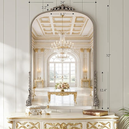 Large Bronze Vintage Mirror: 40"x29" Matt Silver Antique Wall Mounted Mirror - Baroque Traditional Ornate for Wall/Mantel/Entryway/Hallway - Home Decor for Living Room (Upgrade Tempered Glass)