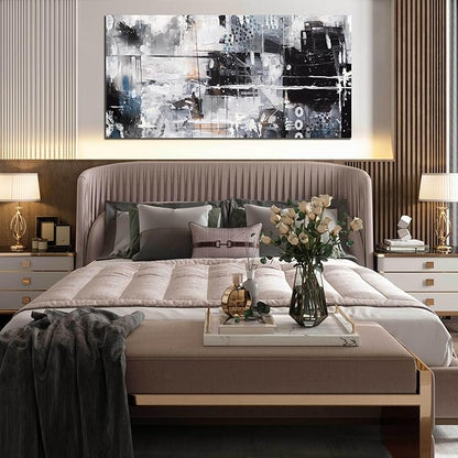 HUBOSKN Abstract Wall Art for Living Room Large Size - Black and White Canvas Wall Art for Office - Modern Art Wall Decor for Bedroom Size 29" x 59"