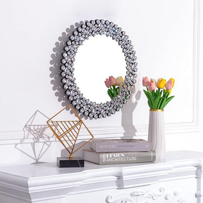 SHYFOY 18" Round Mirrors for Wall Decor Crystal Decorative Mirrors Jeweled Accent Mirror for Living Room Silver Modern Mirror for Entryway Hallway