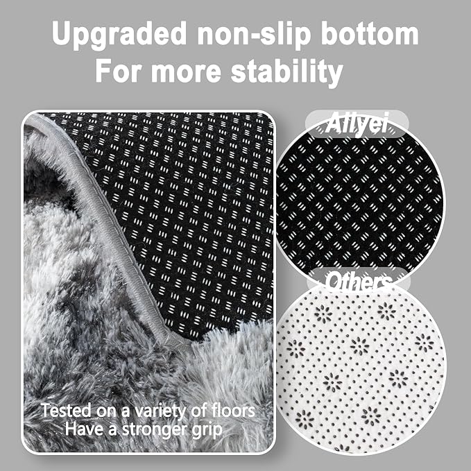 Soft Runner Rugs for Bedroom Hallways, 2x6 Abstract Grey Fluffy Shag Throw Area Rug Non Slip for Bedside Dorm, Long Shaggy Furry Carpet for Nursery Living Room