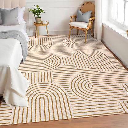 ROYHOME Washable Rug 6x9 Area Rugs for Living Room, Abstract Rug for Bedroom, Soft Rainbow Non Slip Throw Rugs with Rubber, Low Pile Stain Resistant Boho Geometric Carpet for Dining Room, Orange