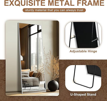 Delma Full Length Mirror,Large Floor Mirror with Aluminum Frame for Bedroom, Bathroom, Living Room,Wall Mount or Freestanding Design(with Stand,Rect 69x24-Silver)