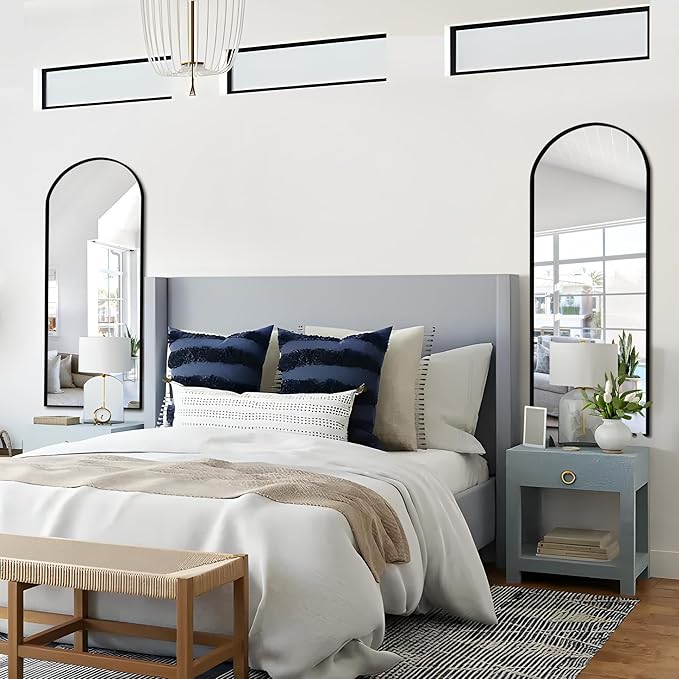 NicBex Arched Full Length Mirror with Stand, 57"x 20" Black Full Body Mirror, Aluminum Alloy Frame Floor Mirror, Free Standing Mirror, Wall-Mounted, for Bedroom Living Room
