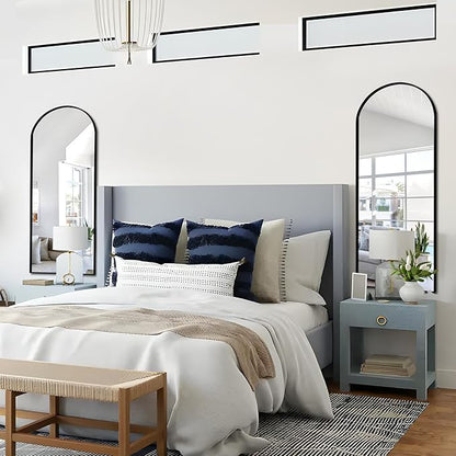 NicBex Arched Full Length Mirror with Stand, 57"x 20" Black Full Body Mirror, Aluminum Alloy Frame Floor Mirror, Free Standing Mirror, Wall-Mounted, for Bedroom Living Room
