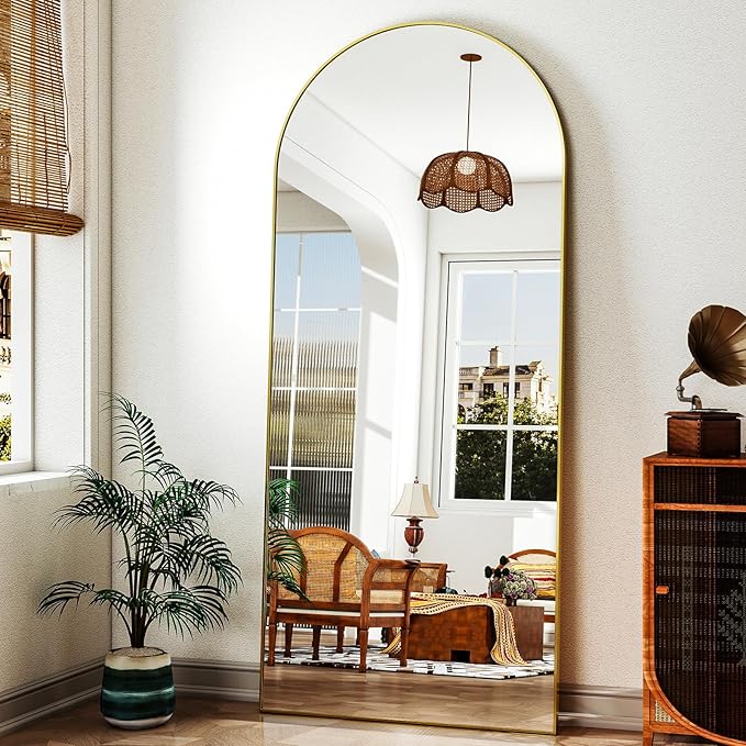 Easly 71"x30" Extra Large Arched Full Length Mirror - Leaning Mirror Arch Wall-Mounted Mirrors - Aluminum Alloy Frame Modern Simple Home Decor - for Living Room Bedroom Cloakroom, Gold