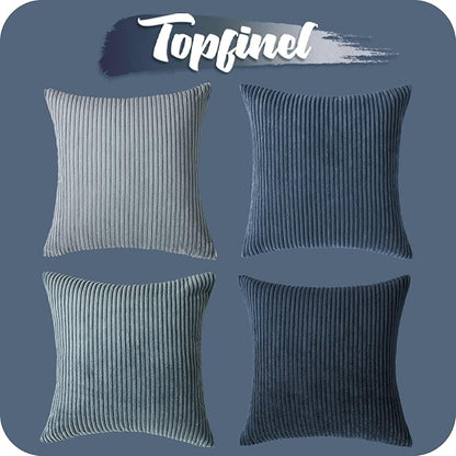 Topfinel Decorative Throw Pillow Covers Cushion Cases, Set of 4 Soft Velvet Modern Double-Sided Designs, Mix and Match for Home Decor, Pillow Inserts Not Included (12x12 inch, Blue)