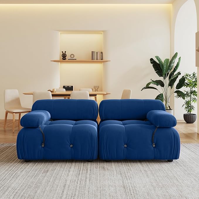 69'' Modular Sectional Sofa, Modern Luxury Velvet Loveseat Sofa, Minimalist Bubble Couch, Deep Seat Cloud Sectional Couches for Living Room, Apartment (2 Seats, Blue)