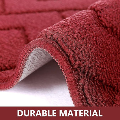 hicorfe Kitchen Runner Rugs and Mats Sets,2 Pieces Absorbent Non-Slip Kitchen Rug,Comfort Kitchen Mat for Floor,Washable for Kitchen,Hallway,Office,Sink,Laundry(20"x48"+20"x48",Red)