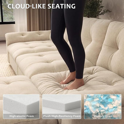 Oversized Modular Sectional Sofa with Storage, Modern Deep Seat Cloud Couch for Living Room, L-Shaped Large Sectional Couch, 4 Seater with 2 Ottomans, Beige