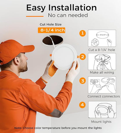 CLOUDY BAY 20W 8 inch LED Recessed Lights,5Color 2700K/3000K/3500K/4000K/5000K Selectable,Dimmable CRI 90+,IC Rated,ETL Listed,Ultra Thin Recessed Downlight with Junction Box,White,6 Pack